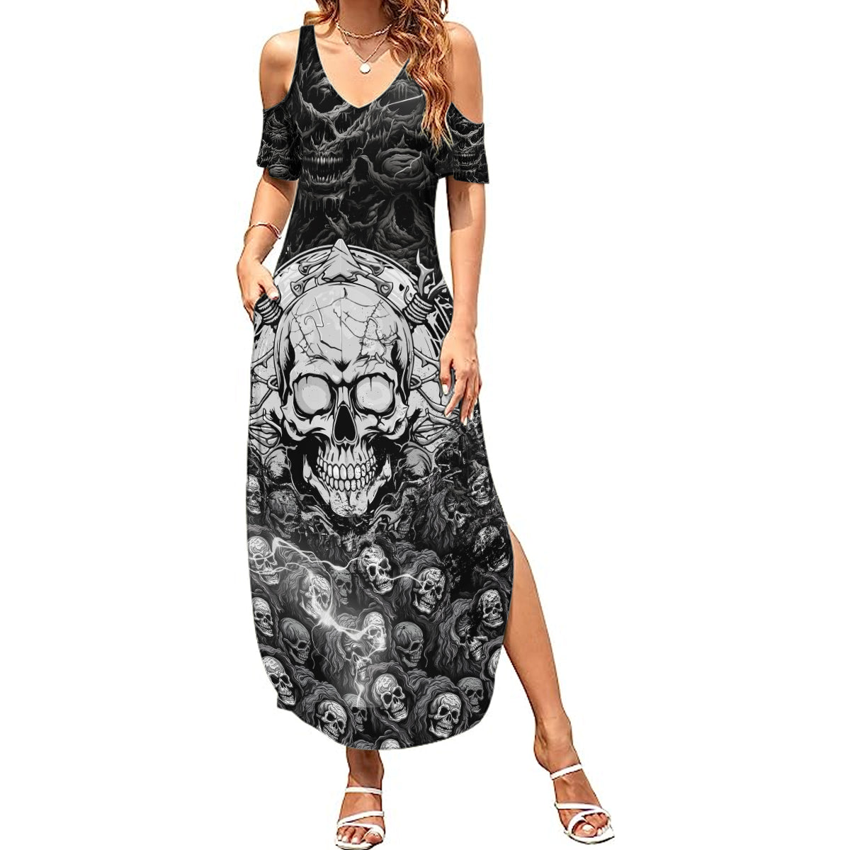 Skull Summer Maxi Dress Your Demons Hide Under Your Bed Mine Hide Inside My Head - Wonder Print Shop