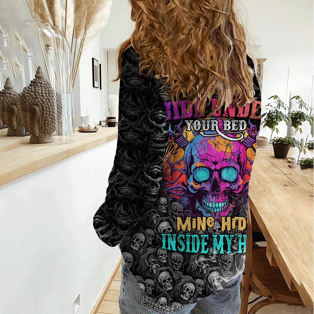 Skull Women Casual Shirt Your Demons Hide Under Your Bed Mine Hide Inside My Head - Wonder Print Shop
