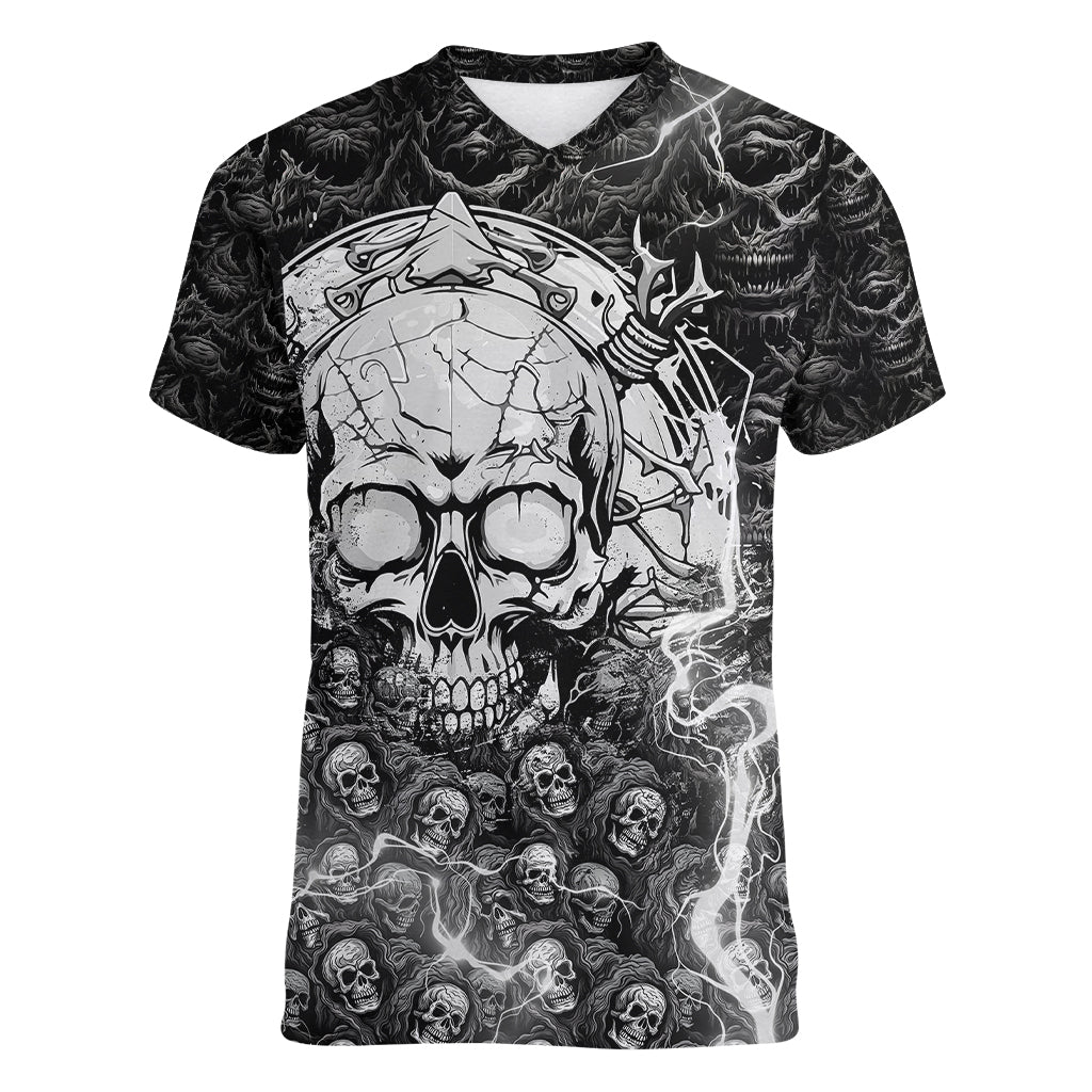 Skull Women V Neck T Shirt Your Demons Hide Under Your Bed Mine Hide Inside My Head - Wonder Print Shop