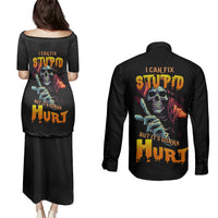 Reaper Skull Couples Matching Puletasi Dress and Long Sleeve Button Shirts I Can Fix Stupid But It's Gonna Hurt - Wonder Print Shop