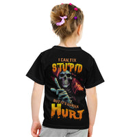 Reaper Skull Kid T Shirt I Can Fix Stupid But It's Gonna Hurt - Wonder Print Shop