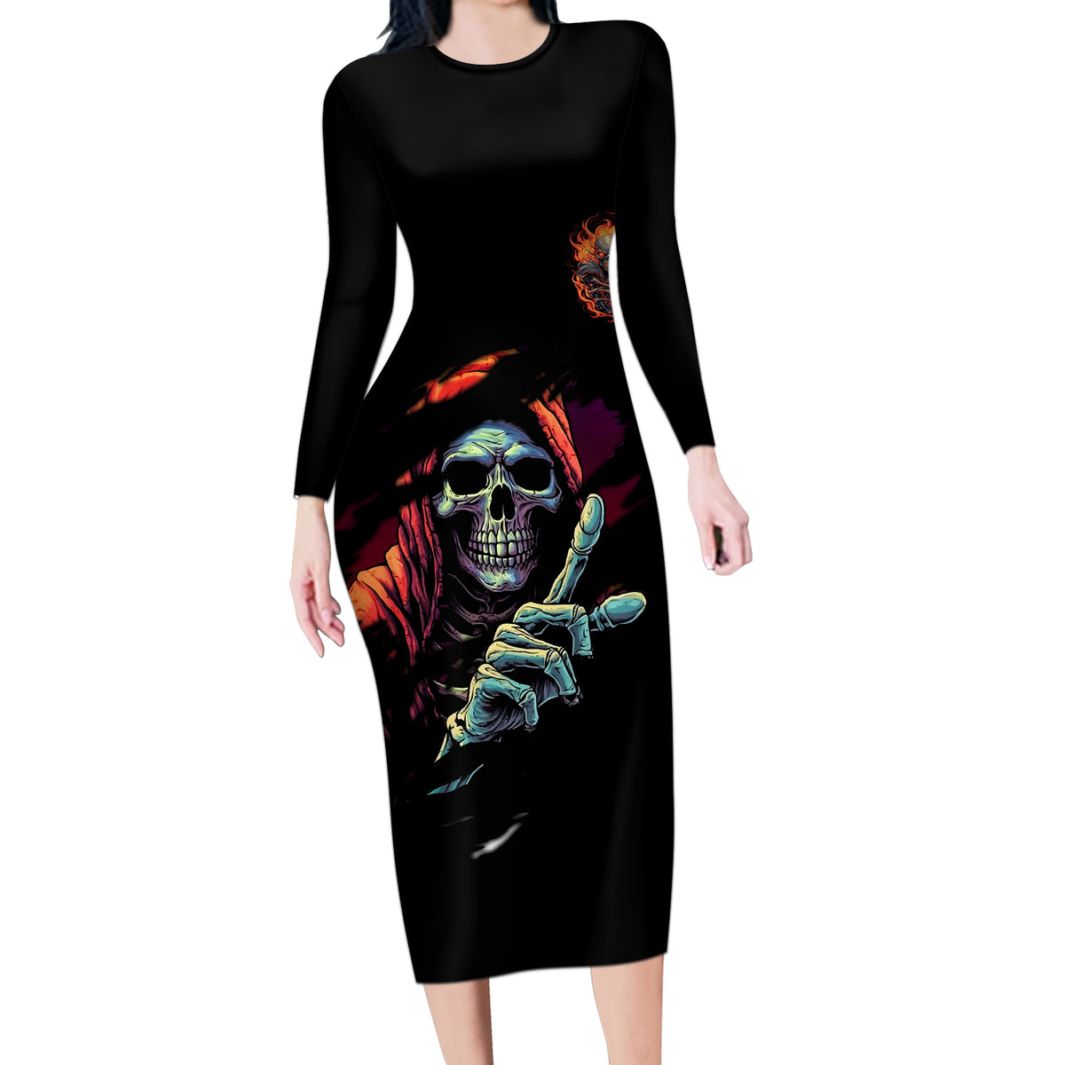 Reaper Skull Long Sleeve Bodycon Dress I Can Fix Stupid But It's Gonna Hurt - Wonder Print Shop