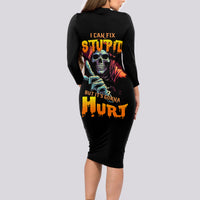 Reaper Skull Long Sleeve Bodycon Dress I Can Fix Stupid But It's Gonna Hurt - Wonder Print Shop
