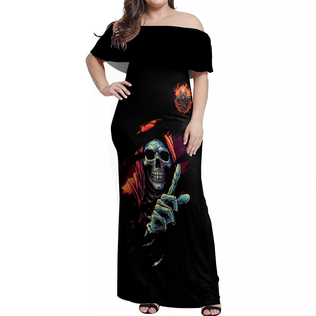 Reaper Skull Off Shoulder Maxi Dress I Can Fix Stupid But It's Gonna Hurt - Wonder Print Shop
