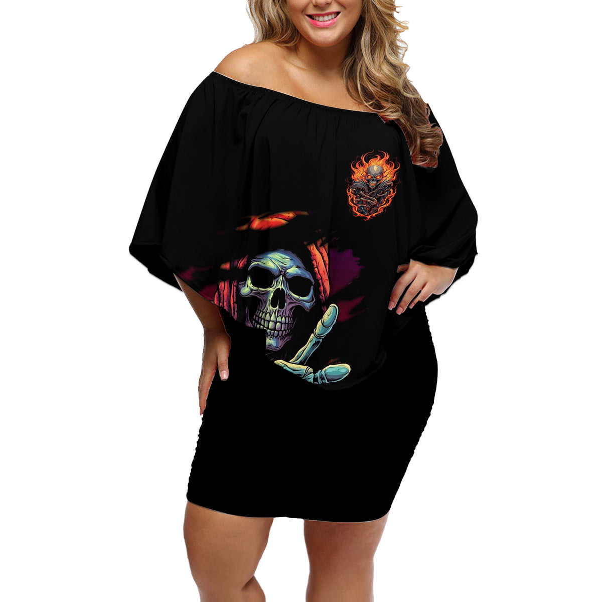 Reaper Skull Off Shoulder Short Dress I Can Fix Stupid But It's Gonna Hurt - Wonder Print Shop