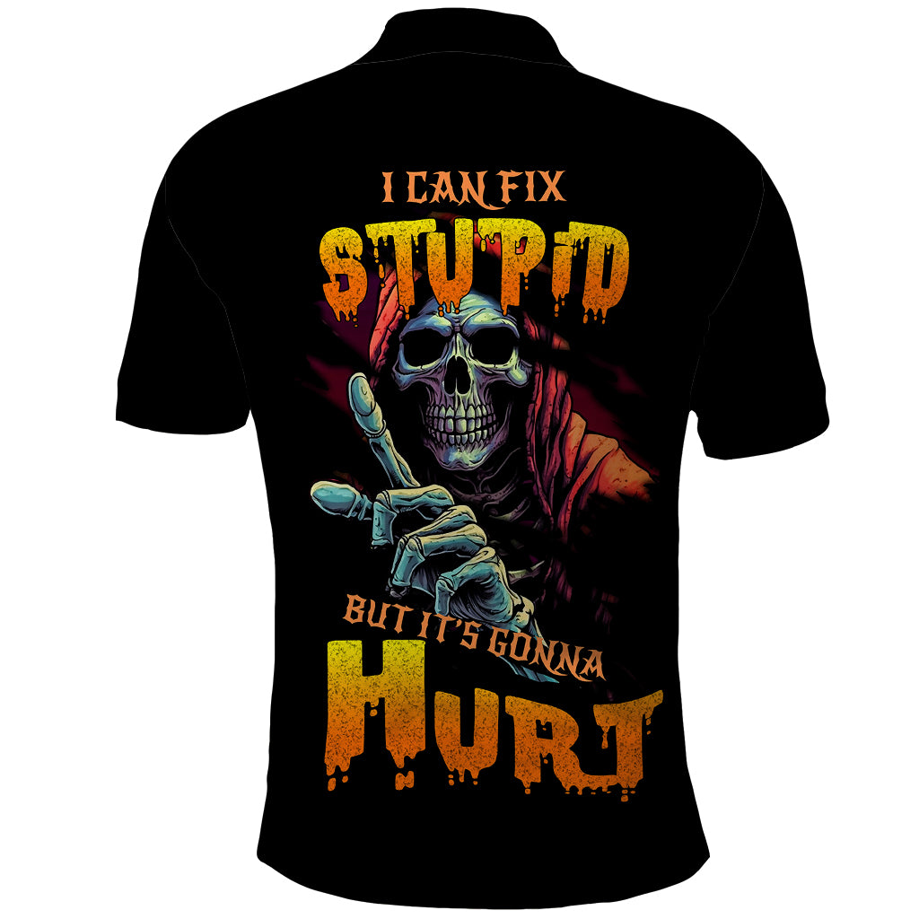 Reaper Skull Polo Shirt I Can Fix Stupid But It's Gonna Hurt - Wonder Print Shop