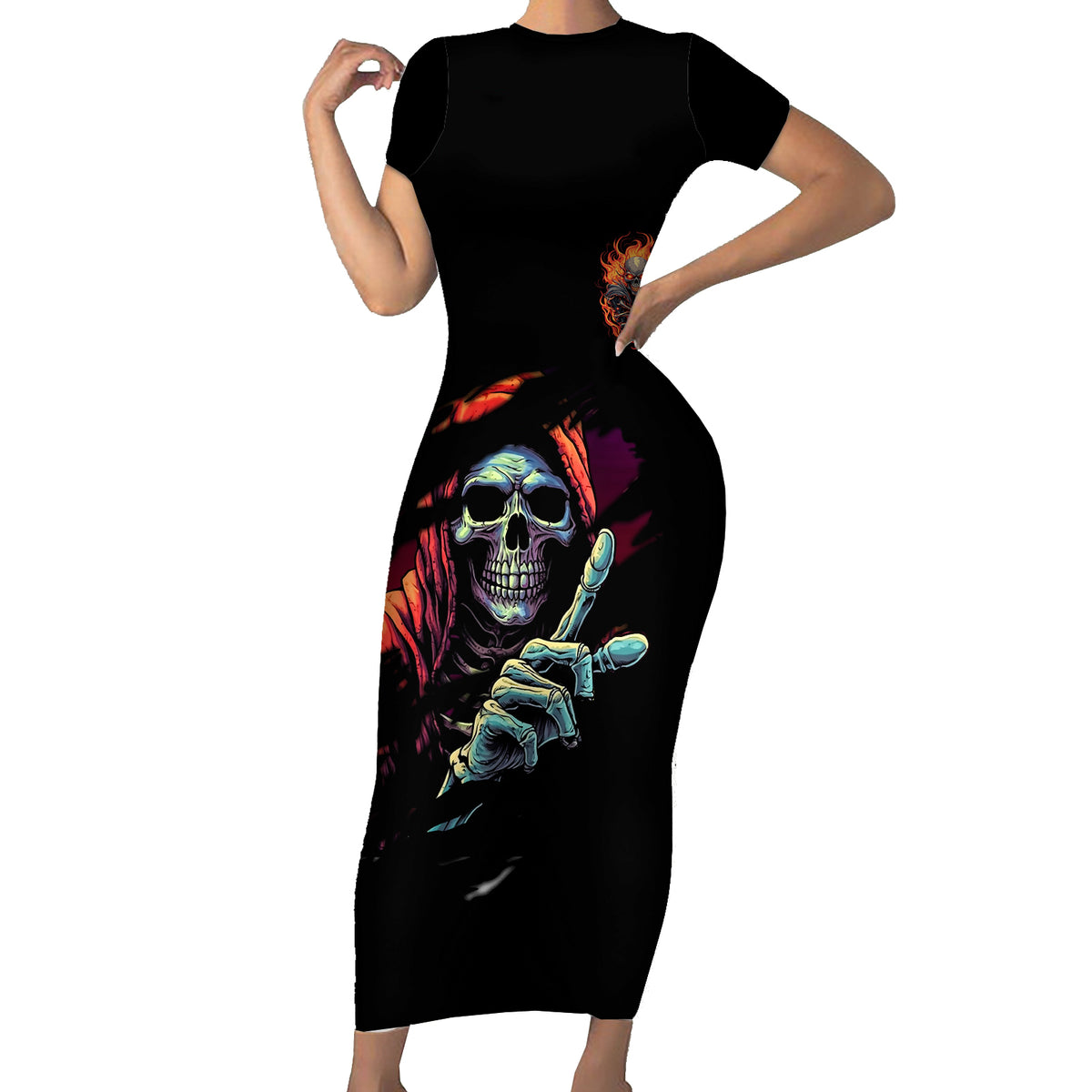 Reaper Skull Short Sleeve Bodycon Dress I Can Fix Stupid But It's Gonna Hurt - Wonder Print Shop
