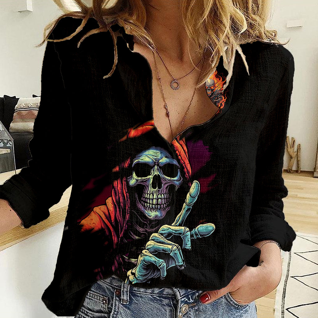 Reaper Skull Women Casual Shirt I Can Fix Stupid But It's Gonna Hurt - Wonder Print Shop