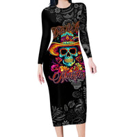 Day Of The Dead Sugar Skull Long Sleeve Bodycon Dress Dia De Los Murtos - Wonder Print Shop