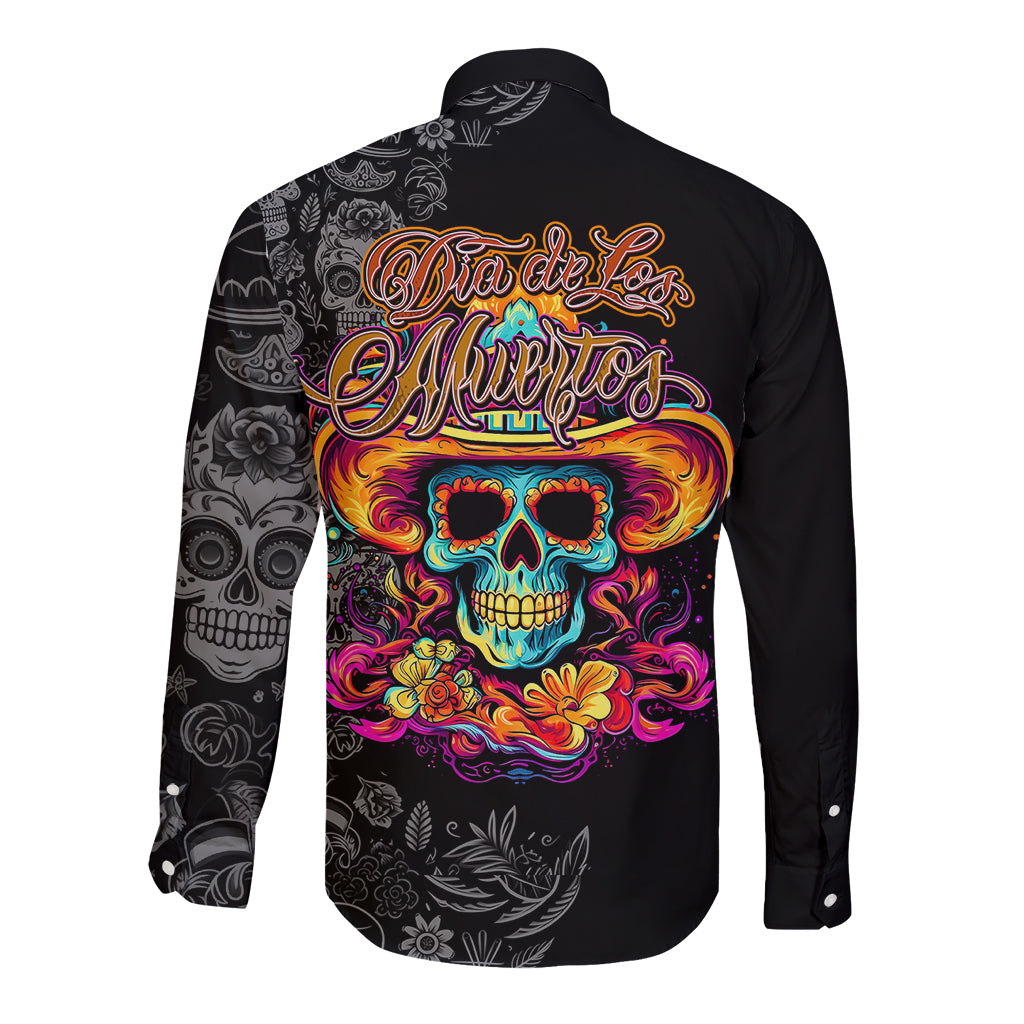 Day Of The Dead Sugar Skull Long Sleeve Button Shirt Dia De Los Murtos - Wonder Print Shop