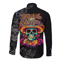 Day Of The Dead Sugar Skull Long Sleeve Button Shirt Dia De Los Murtos - Wonder Print Shop