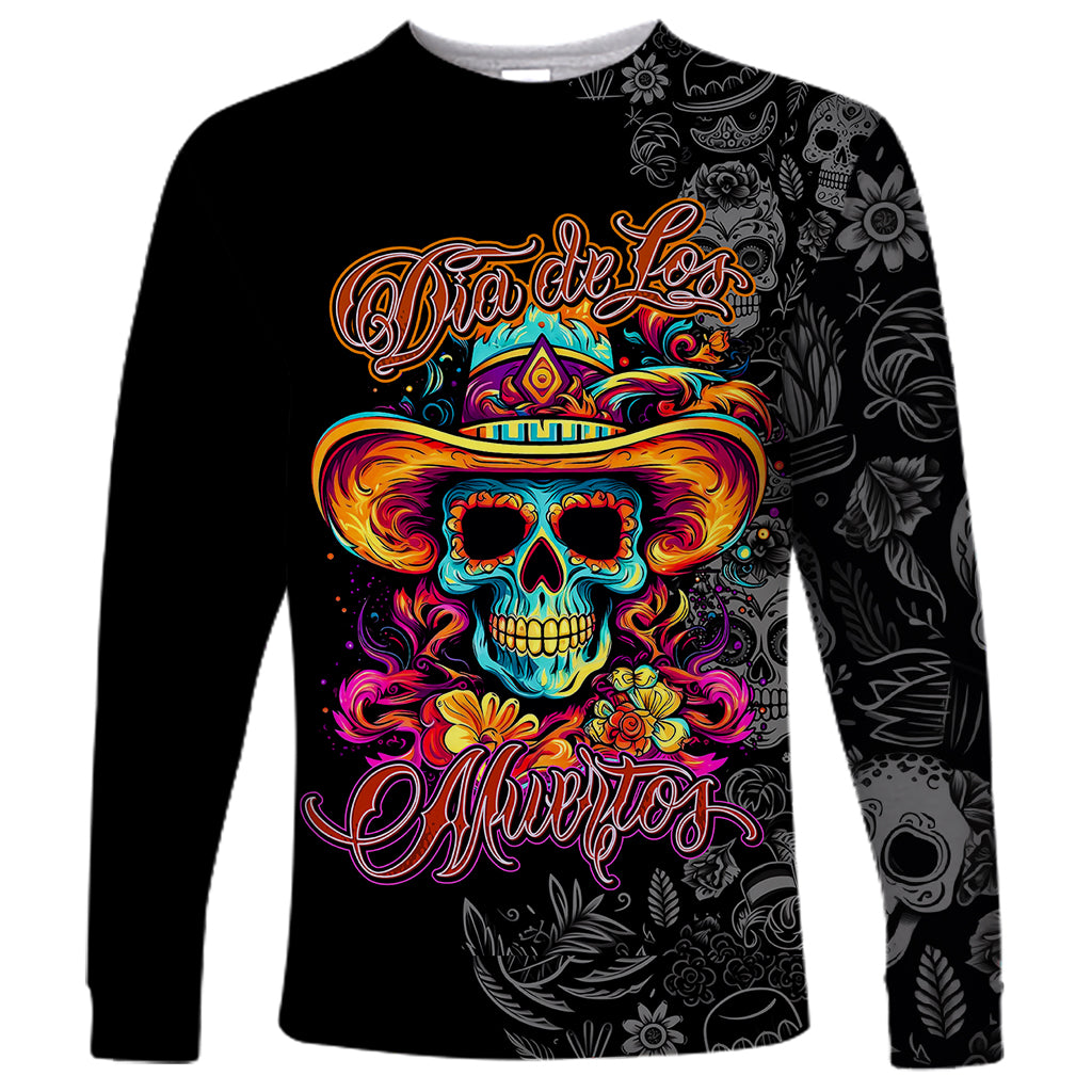 Day Of The Dead Sugar Skull Long Sleeve Shirt Dia De Los Murtos - Wonder Print Shop