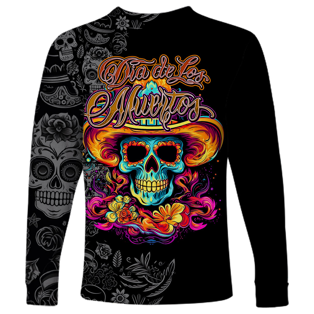 Day Of The Dead Sugar Skull Long Sleeve Shirt Dia De Los Murtos - Wonder Print Shop