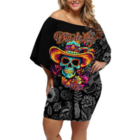 Day Of The Dead Sugar Skull Off Shoulder Short Dress Dia De Los Murtos - Wonder Print Shop