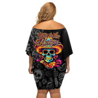 Day Of The Dead Sugar Skull Off Shoulder Short Dress Dia De Los Murtos - Wonder Print Shop