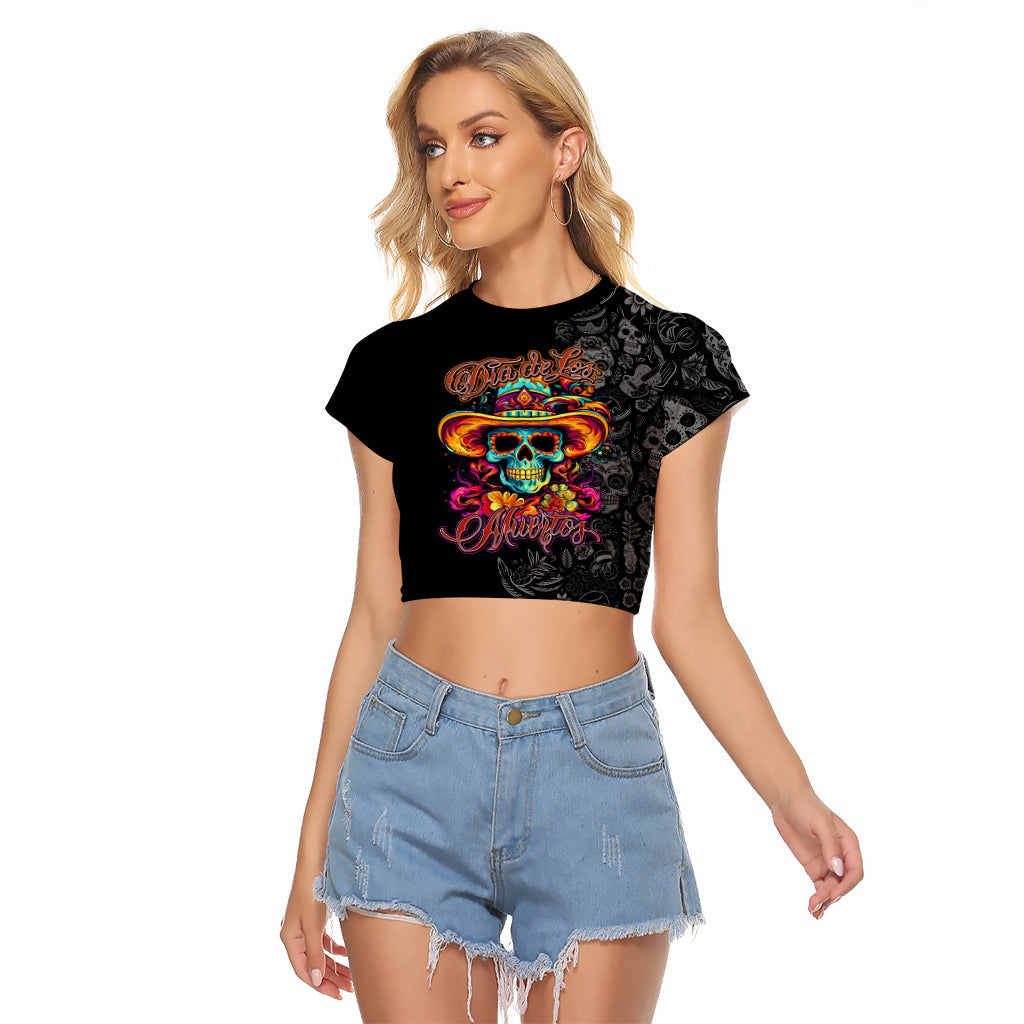 Day Of The Dead Sugar Skull Raglan Cropped T Shirt Dia De Los Murtos - Wonder Print Shop