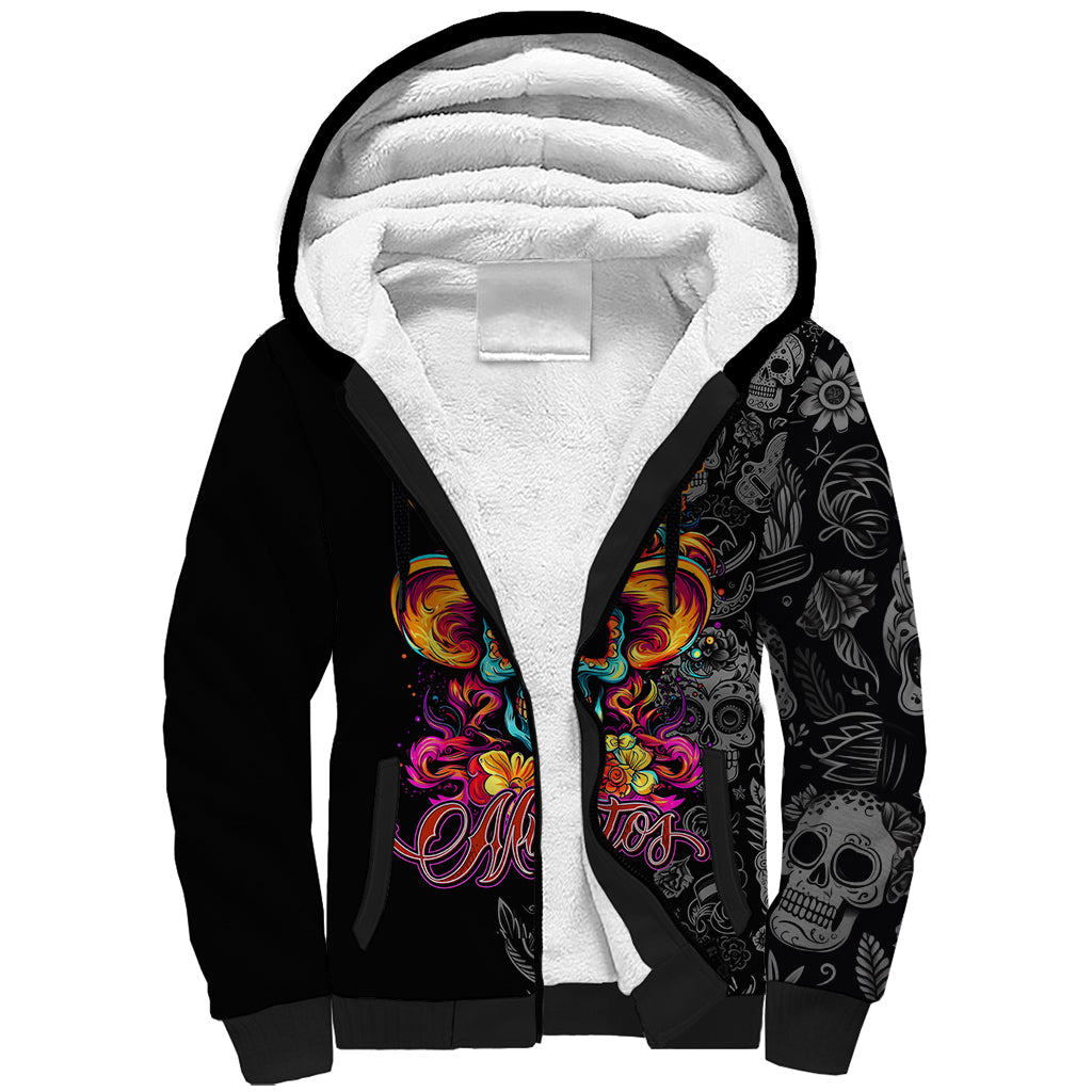 Day Of The Dead Sugar Skull Sherpa Hoodie Dia De Los Murtos - Wonder Print Shop