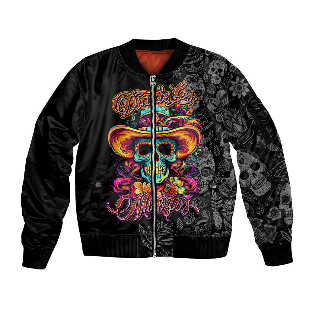 Day Of The Dead Sugar Skull Sleeve Zip Bomber Jacket Dia De Los Murtos - Wonder Print Shop