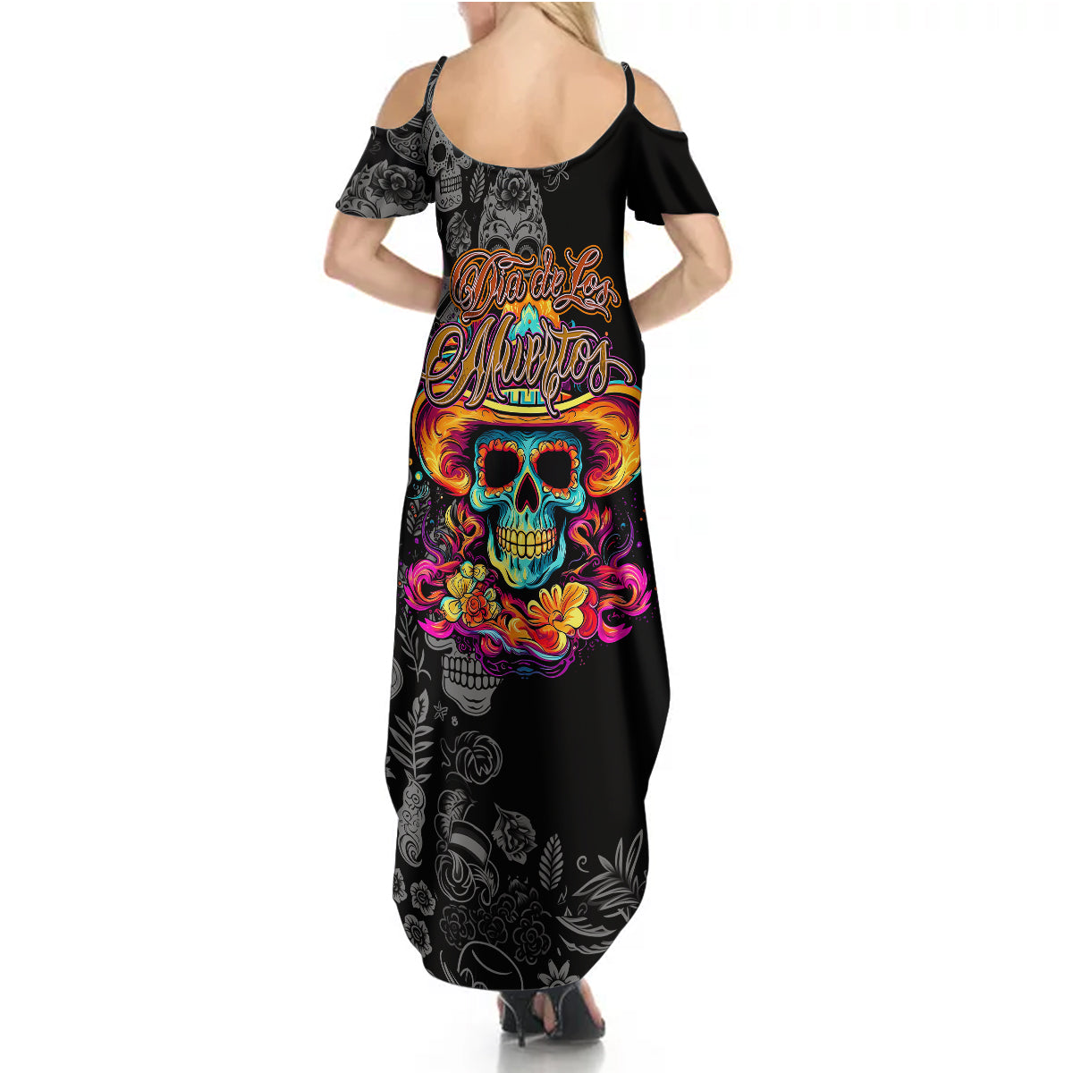 Day Of The Dead Sugar Skull Summer Maxi Dress Dia De Los Murtos - Wonder Print Shop