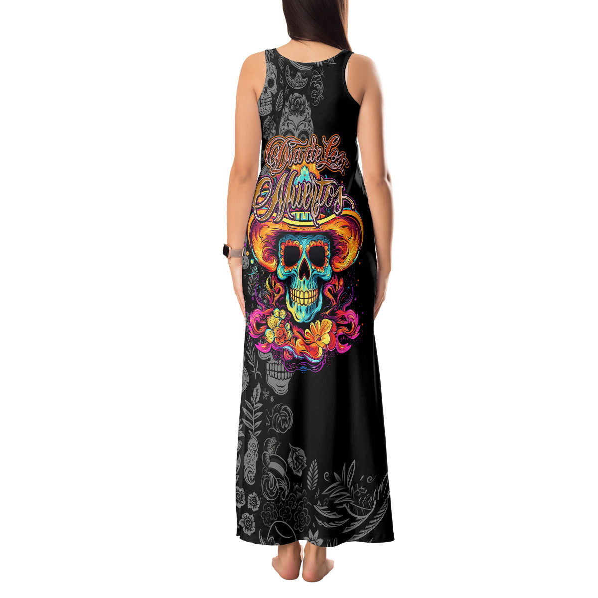 Day Of The Dead Sugar Skull Tank Maxi Dress Dia De Los Murtos - Wonder Print Shop