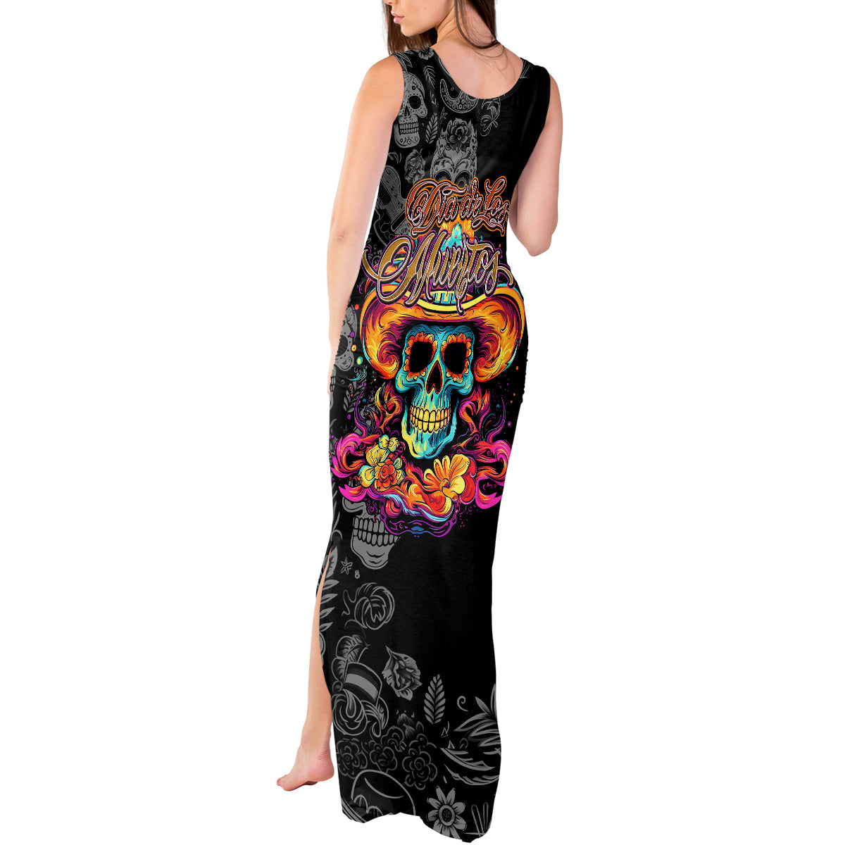 Day Of The Dead Sugar Skull Tank Maxi Dress Dia De Los Murtos - Wonder Print Shop