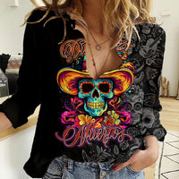 Day Of The Dead Sugar Skull Women Casual Shirt Dia De Los Murtos - Wonder Print Shop