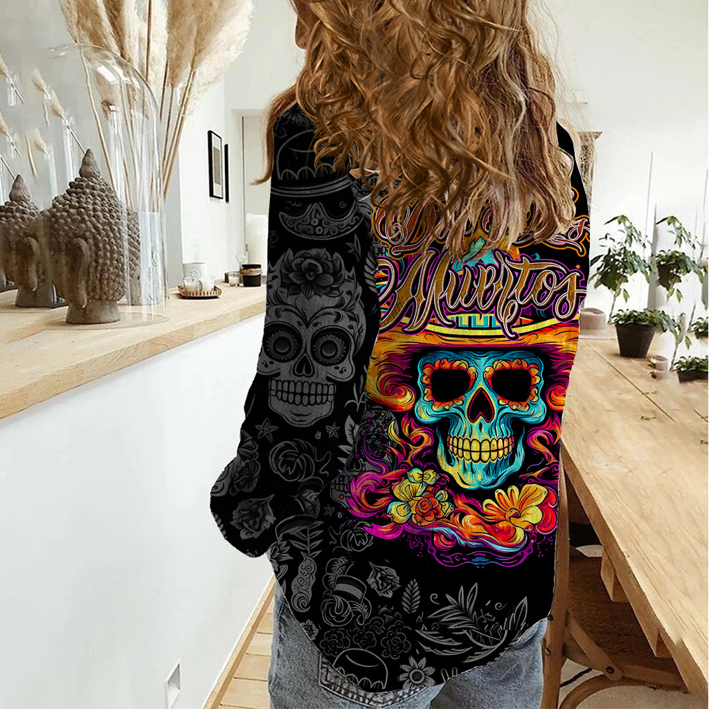 Day Of The Dead Sugar Skull Women Casual Shirt Dia De Los Murtos - Wonder Print Shop
