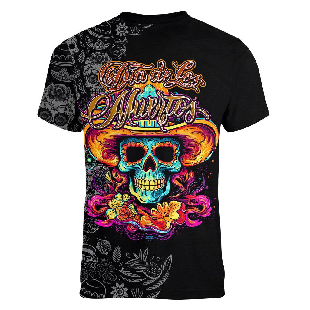 Day Of The Dead Sugar Skull Women V Neck T Shirt Dia De Los Murtos - Wonder Print Shop