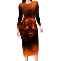 Fire Skull Long Sleeve Bodycon Dress Of Course I'm Going To Hell I'm Just Here To Pick You Up - Wonder Print Shop