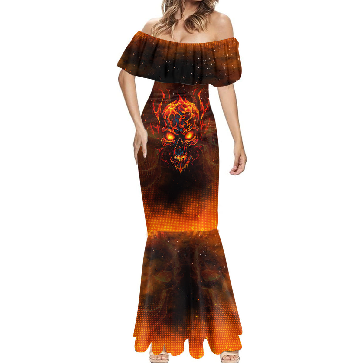 Fire Skull Mermaid Dress Of Course I'm Going To Hell I'm Just Here To Pick You Up - Wonder Print Shop