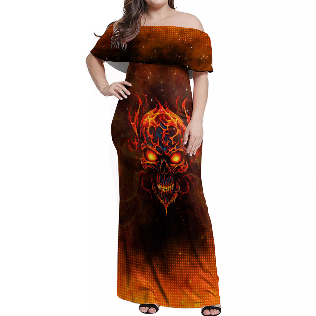 Fire Skull Off Shoulder Maxi Dress Of Course I'm Going To Hell I'm Just Here To Pick You Up - Wonder Print Shop