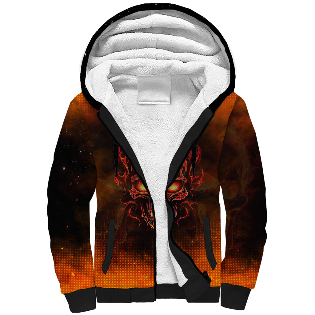 Fire Skull Sherpa Hoodie Of Course I'm Going To Hell I'm Just Here To Pick You Up - Wonder Print Shop