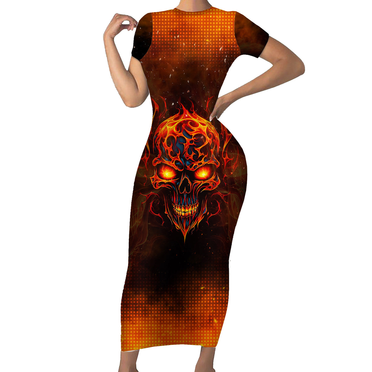 Fire Skull Short Sleeve Bodycon Dress Of Course I'm Going To Hell I'm Just Here To Pick You Up - Wonder Print Shop