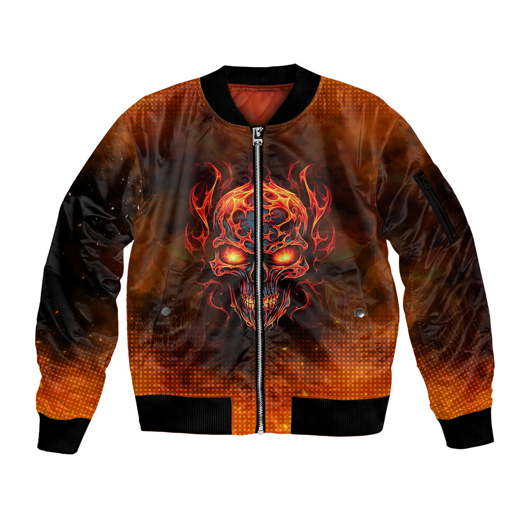 Fire Skull Sleeve Zip Bomber Jacket Of Course I'm Going To Hell I'm Just Here To Pick You Up - Wonder Print Shop