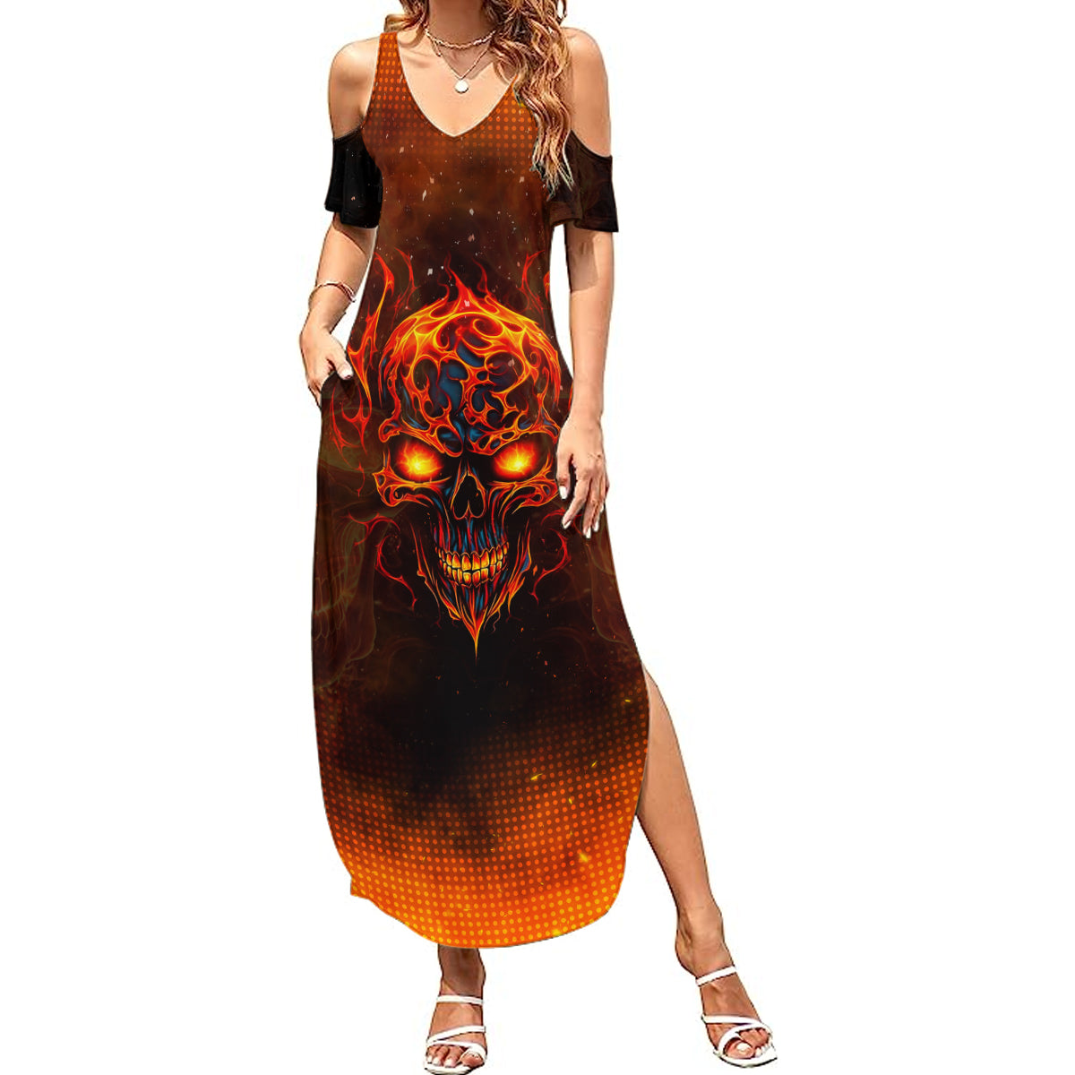 Fire Skull Summer Maxi Dress Of Course I'm Going To Hell I'm Just Here To Pick You Up - Wonder Print Shop