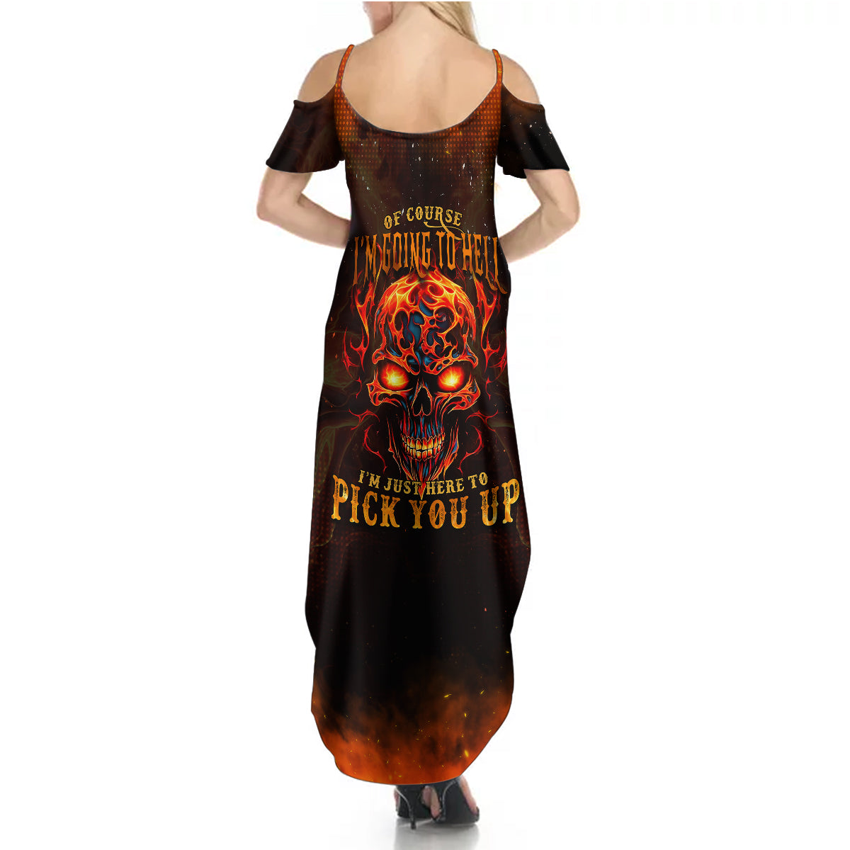 Fire Skull Summer Maxi Dress Of Course I'm Going To Hell I'm Just Here To Pick You Up - Wonder Print Shop