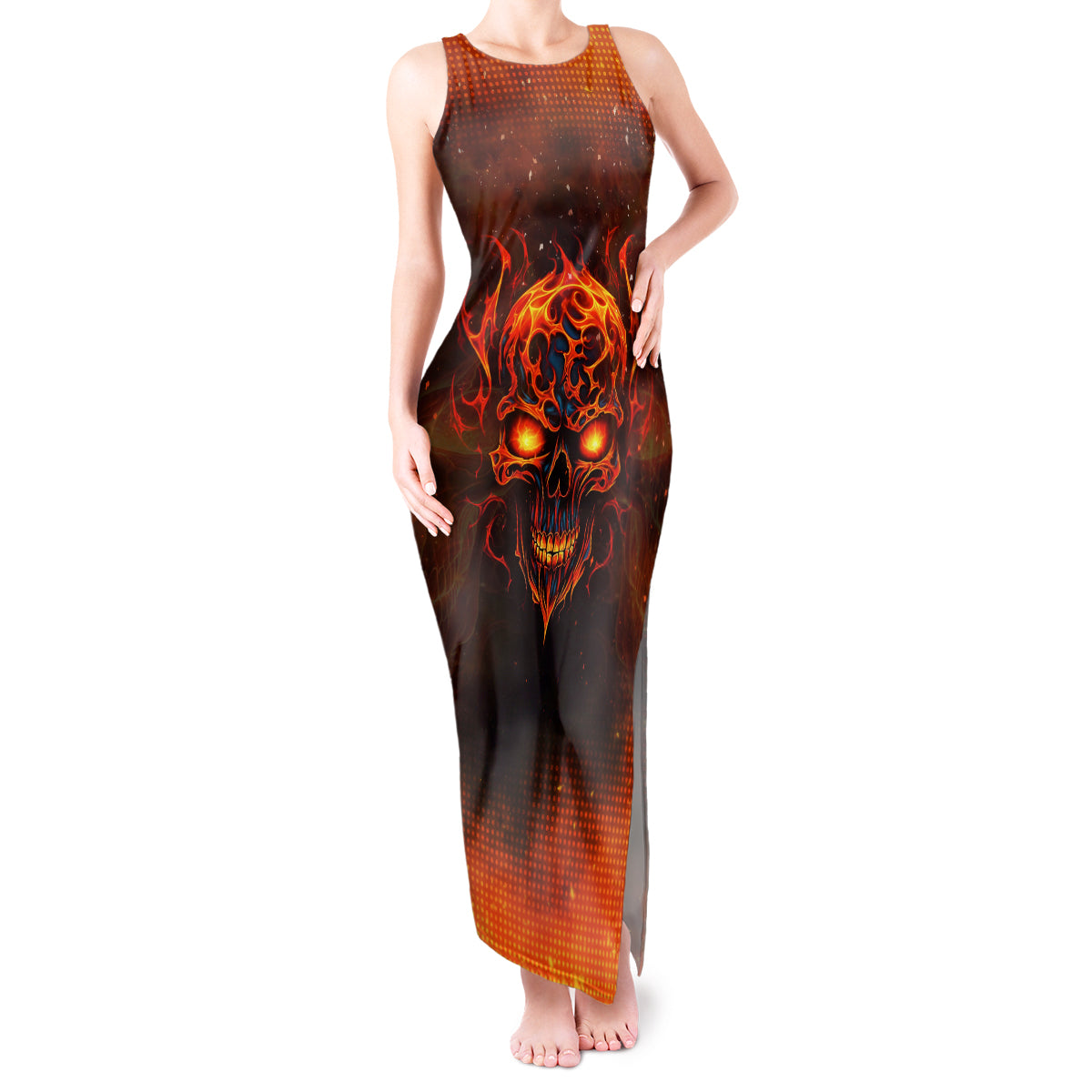 Fire Skull Tank Maxi Dress Of Course I'm Going To Hell I'm Just Here To Pick You Up - Wonder Print Shop