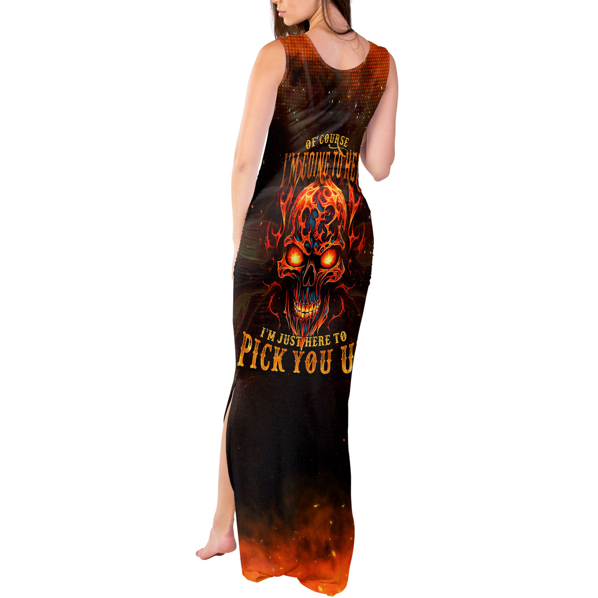 Fire Skull Tank Maxi Dress Of Course I'm Going To Hell I'm Just Here To Pick You Up - Wonder Print Shop