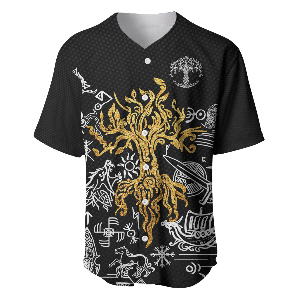 Viking Baseball Jersey Yggdrasil Pattern And Ancient Rune - Wonder Print Shop