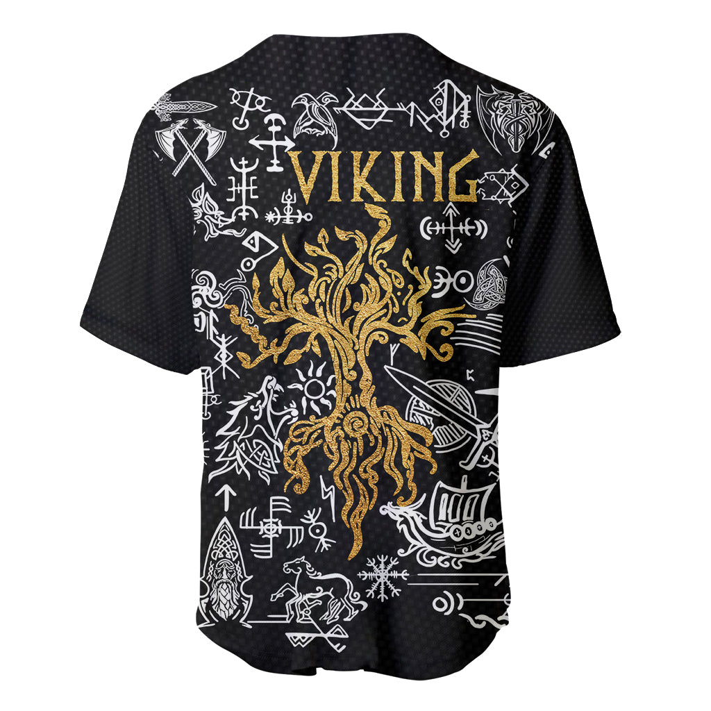 Viking Baseball Jersey Yggdrasil Pattern And Ancient Rune - Wonder Print Shop