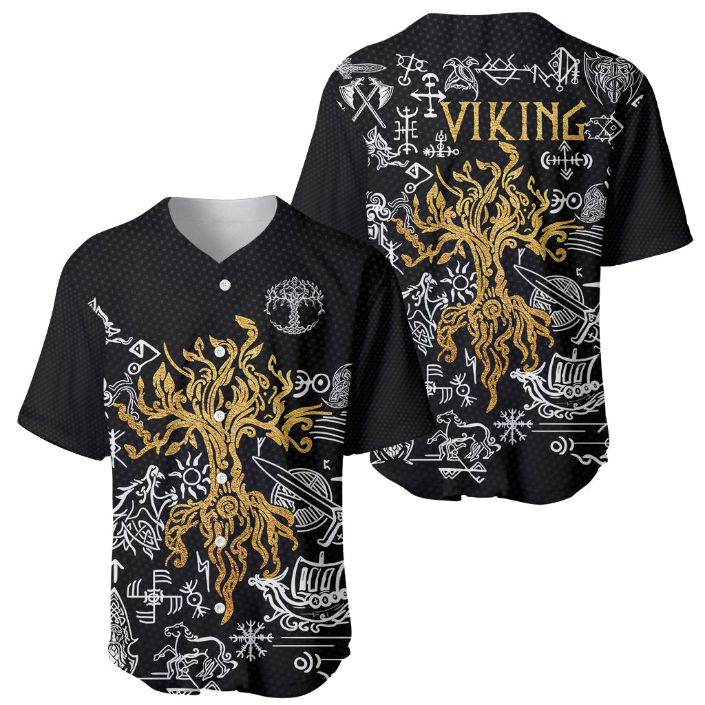 Viking Baseball Jersey Yggdrasil Pattern And Ancient Rune - Wonder Print Shop