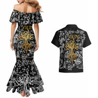 Viking Couples Matching Mermaid Dress and Hawaiian Shirt Yggdrasil Pattern And Ancient Rune - Wonder Print Shop
