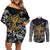 Viking Couples Matching Off Shoulder Short Dress and Long Sleeve Button Shirts Yggdrasil Pattern And Ancient Rune - Wonder Print Shop