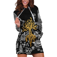 Viking Hoodie Dress Yggdrasil Pattern And Ancient Rune - Wonder Print Shop
