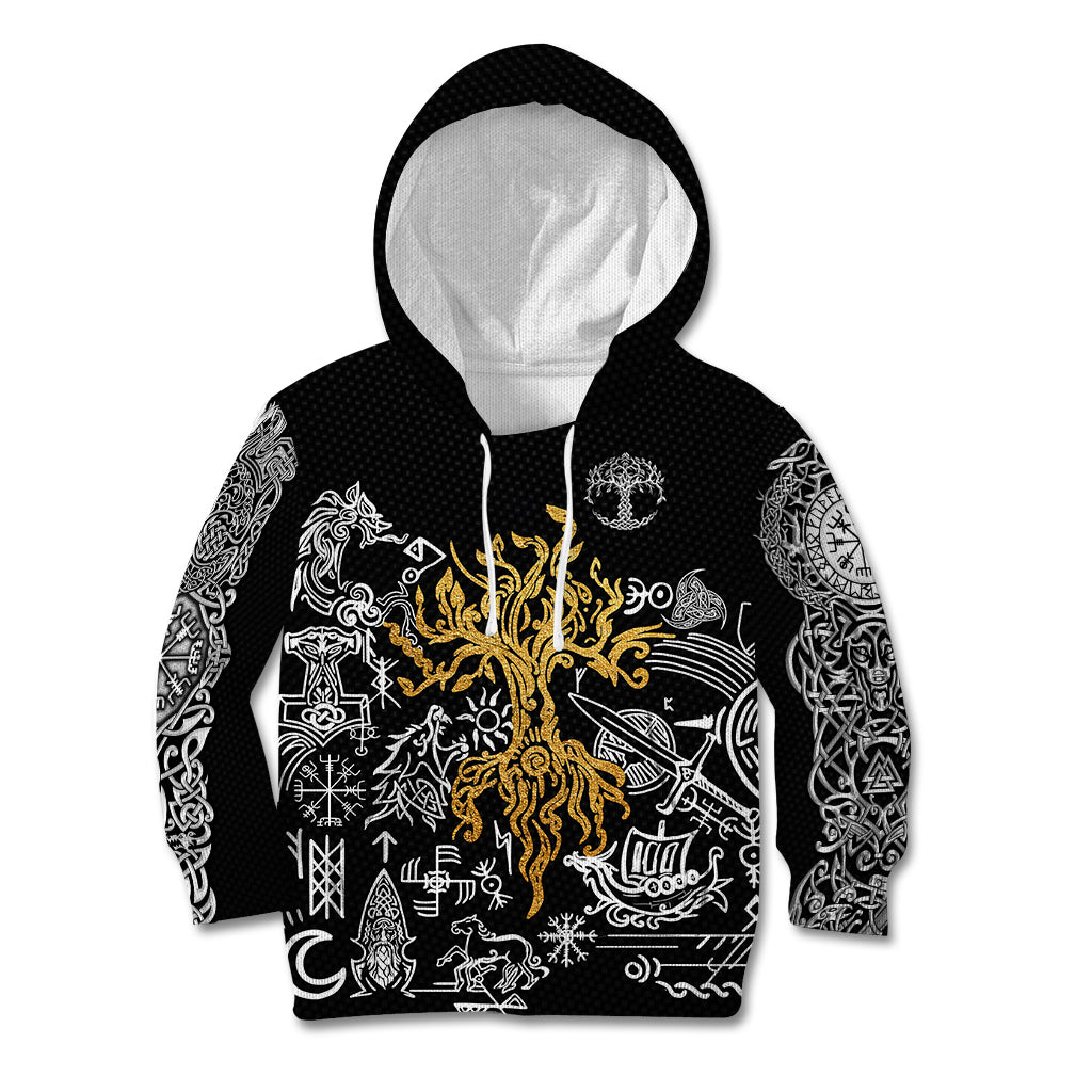 Viking Kid Hoodie Yggdrasil Pattern And Ancient Rune - Wonder Print Shop