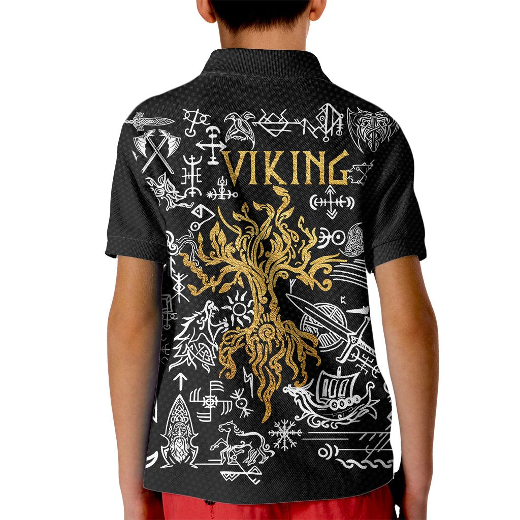 Viking Kid Polo Shirt Yggdrasil Pattern And Ancient Rune - Wonder Print Shop