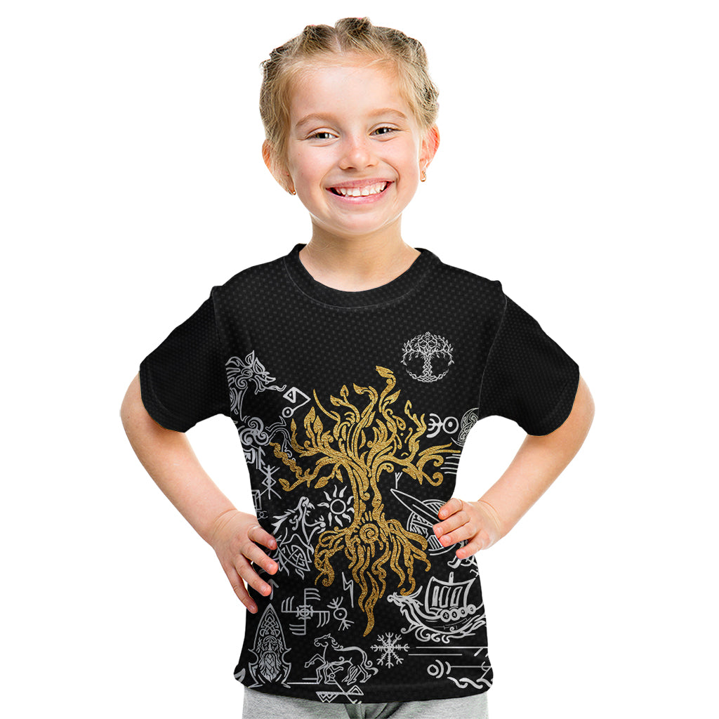 Viking Kid T Shirt Yggdrasil Pattern And Ancient Rune - Wonder Print Shop