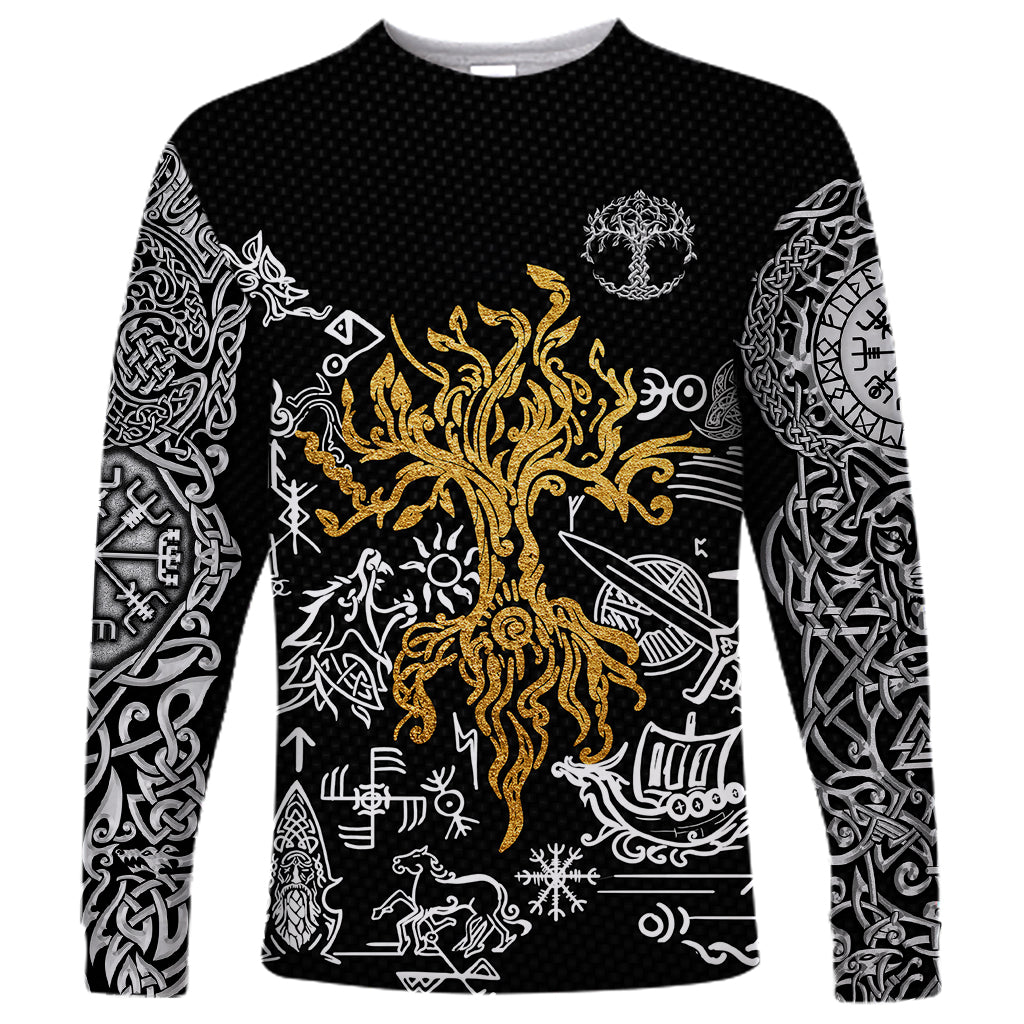 Viking Long Sleeve Shirt Yggdrasil Pattern And Ancient Rune - Wonder Print Shop