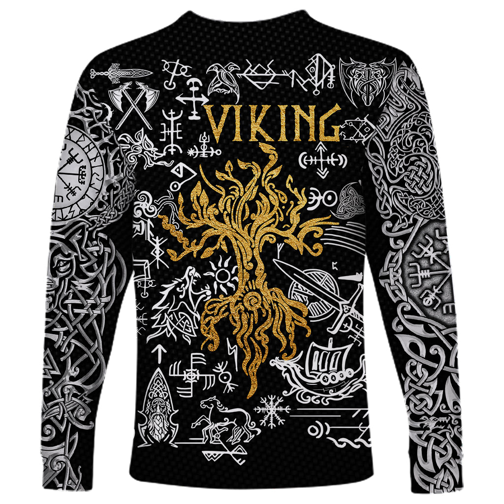 Viking Long Sleeve Shirt Yggdrasil Pattern And Ancient Rune - Wonder Print Shop