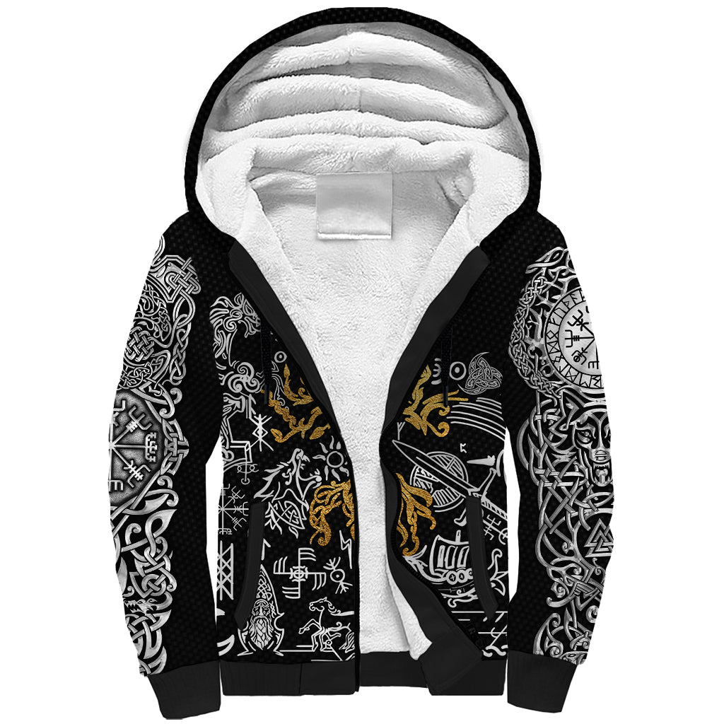 Viking Sherpa Hoodie Yggdrasil Pattern And Ancient Rune - Wonder Print Shop